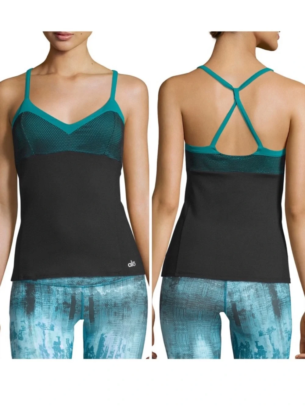 “ALO YOGA” Mesh Overlay Blossom Long Bra Tank Top